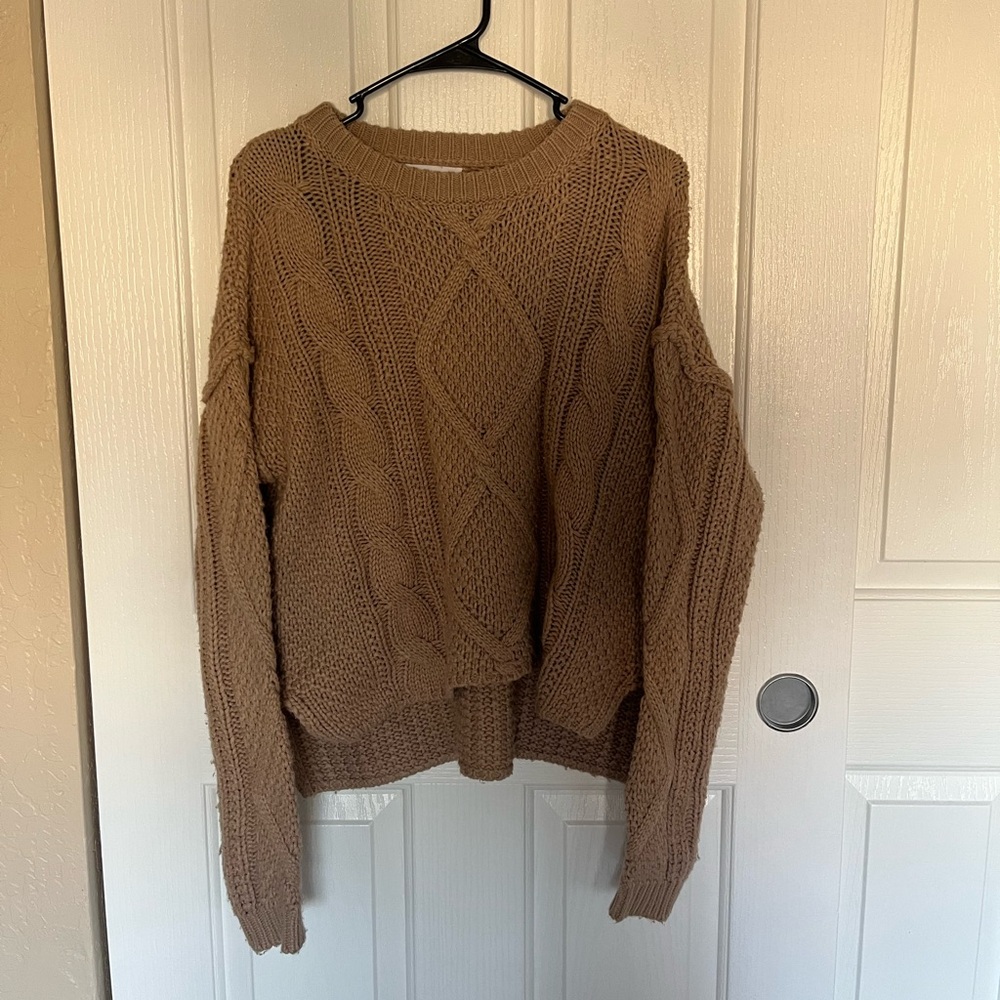 Elegant Tan Cable Knit Sweater